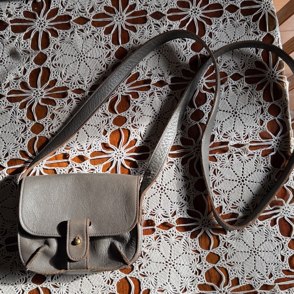 Eileen Fisher cross body bag leather small dark silver nickel color